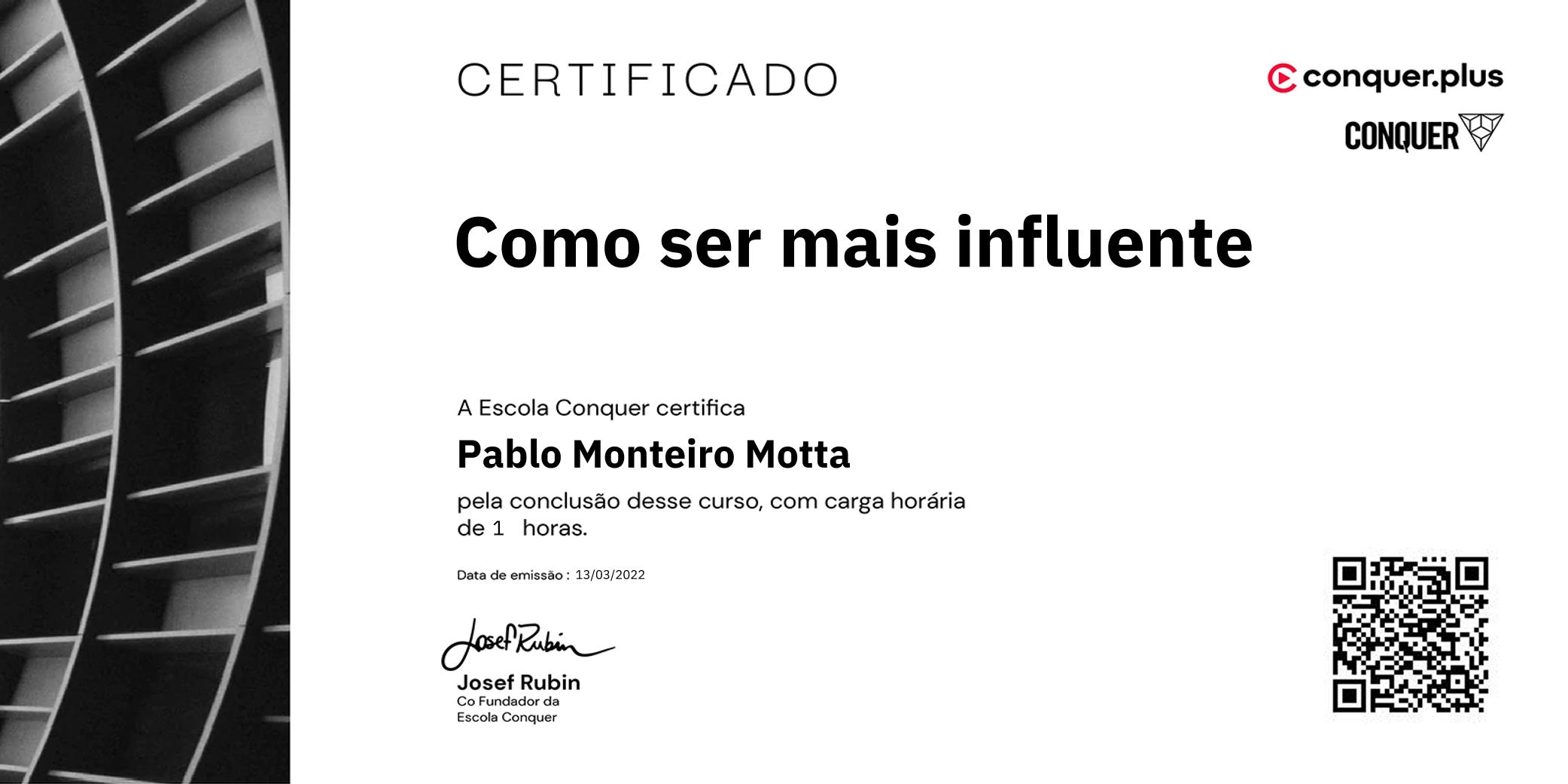 Certificado de Como ser mais influente